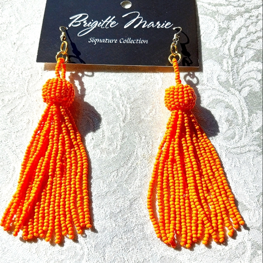 Orange Beaded 4" Long Earrings